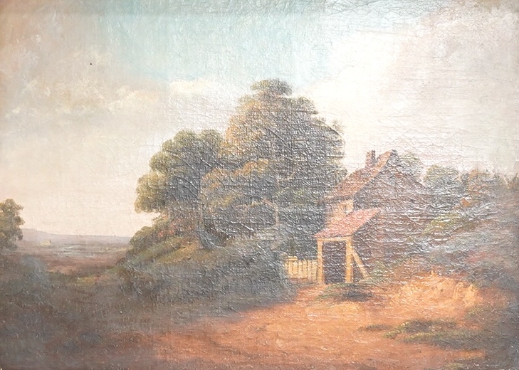 Manner of James Stark (1794-1859), pastoral landscape, unsigned, 20 x 29cm, applied plaque to the ornate gilt frame, oil on canvas